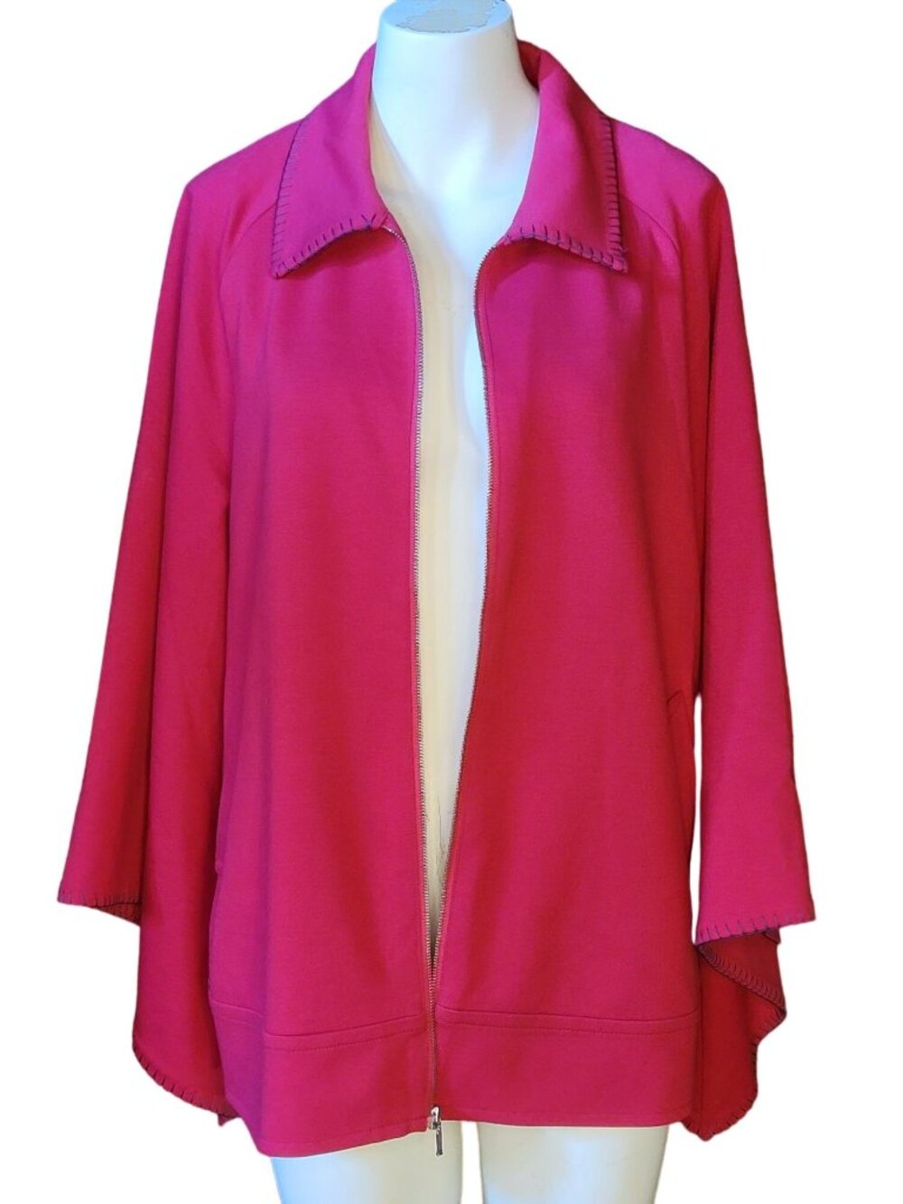 Vintage Twist Womens Hot Pink Bell Sleeve Zip Jacket Med Retro Statement Coat